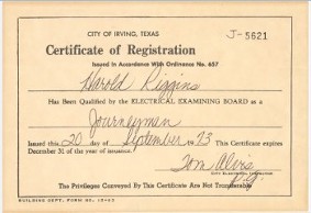 Harold Gene Riggins Electrical License 1973